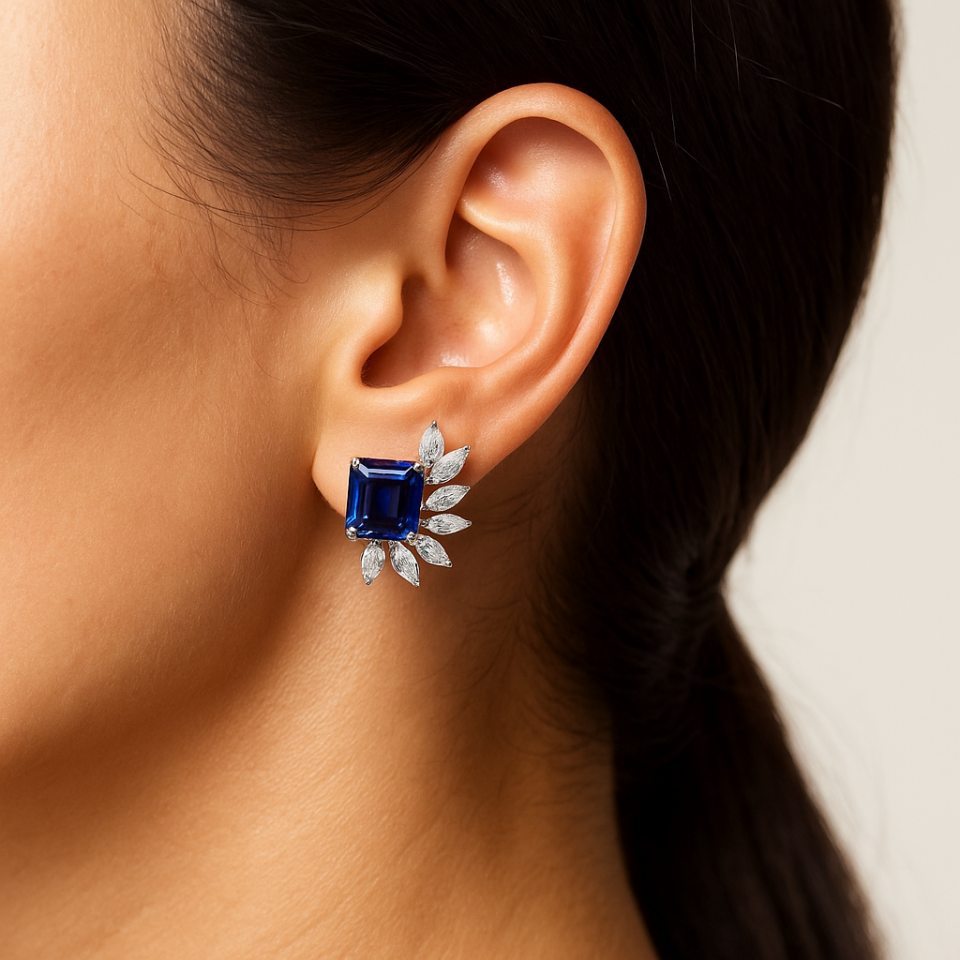 2.57 Karat Pırlanta 9.13 Karat Tanzanit Küpe