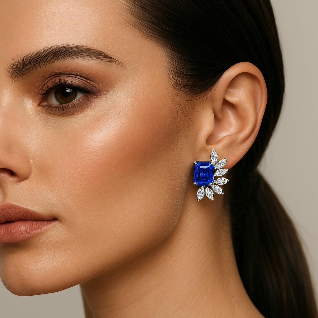 2.57 Karat Pırlanta 9.13 Karat Tanzanit Küpe