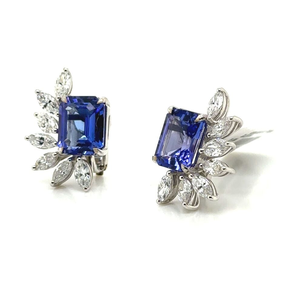 2.57 Karat Pırlanta 9.13 Karat Tanzanit Küpe