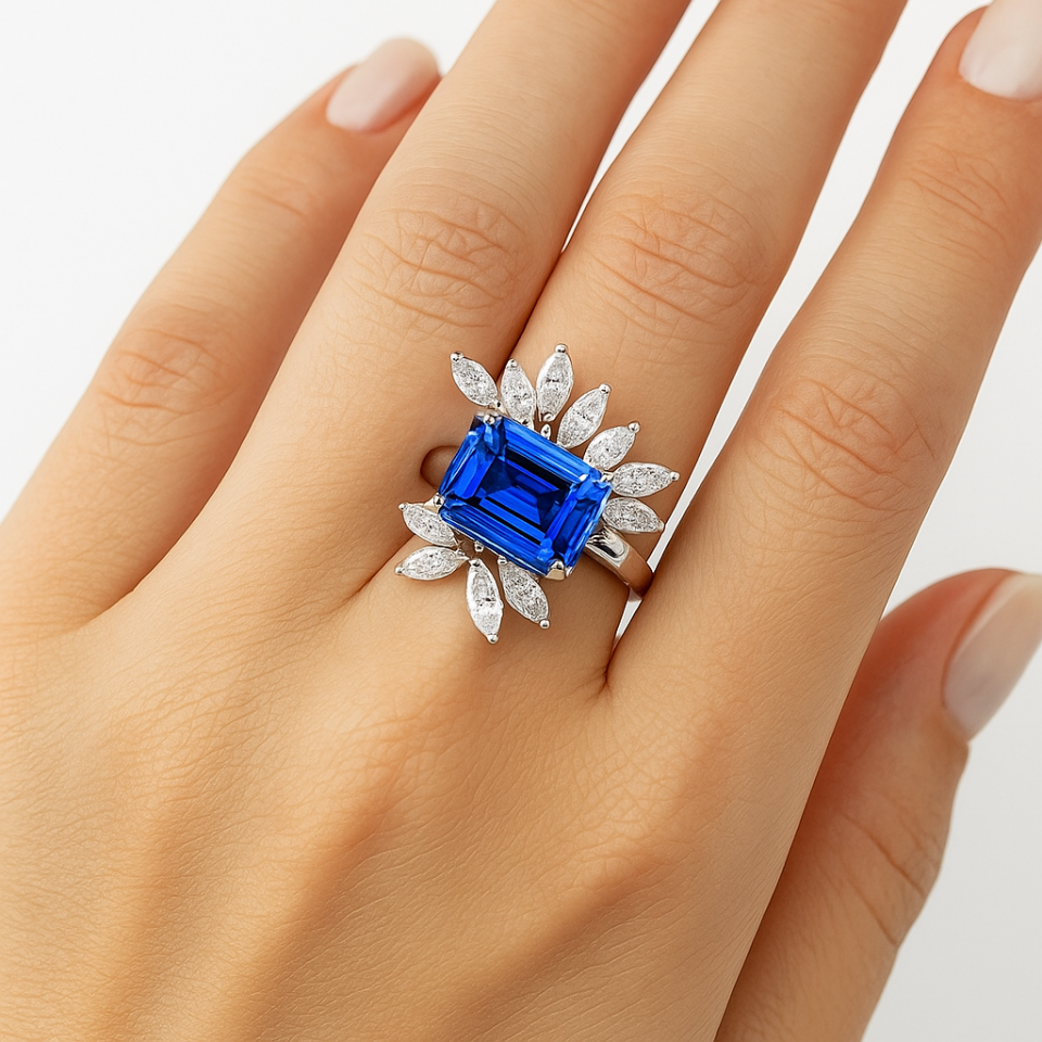 1.57 Karat Pırlanta 18K Tanzanite Özel Tasarım Yüzük