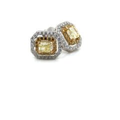 1.87 Karat Pırlanta Fancy Sarı 18K Beyaz Altın Küpe