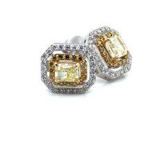 1.87 Karat Pırlanta Fancy Sarı 18K Beyaz Altın Küpe