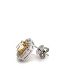 1.87 Karat Pırlanta Fancy Sarı 18K Beyaz Altın Küpe