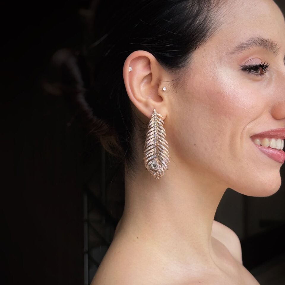 Boucheron Plume de Paon Rose Altın Küpe