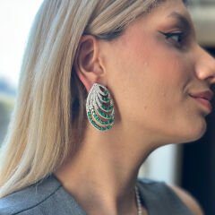4.17 Karat Pırlanta 7.90 Karat Zümrüt 18K Beyaz Altın Küpe