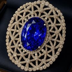 1.60 Karat Pırlanta 9.80 Karat Tanzanit 18K Kolye