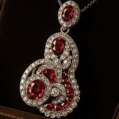 2.50 Karat Pırlanta 6.50 Karat Yakut 18K Beyaz Altın Kolye