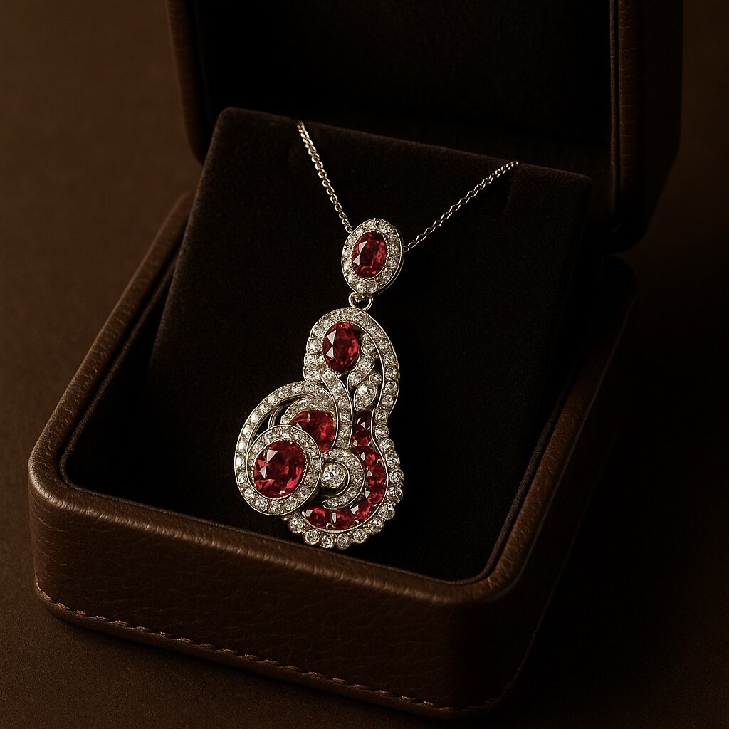 2.50 Karat Pırlanta 6.50 Karat Yakut 18K Beyaz Altın Kolye