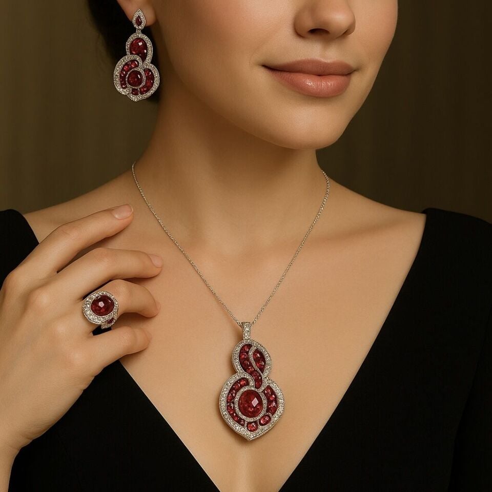 2.50 Karat Pırlanta 6.50 Karat Yakut Kolye