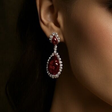 1.00 Karat Pırlanta 4.00 Karat Yakut Küpe