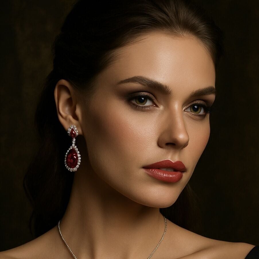 1.00 Karat Pırlanta 4.00 Karat Yakut Küpe