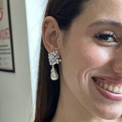 9 Karat Pırlanta İnci Küpe