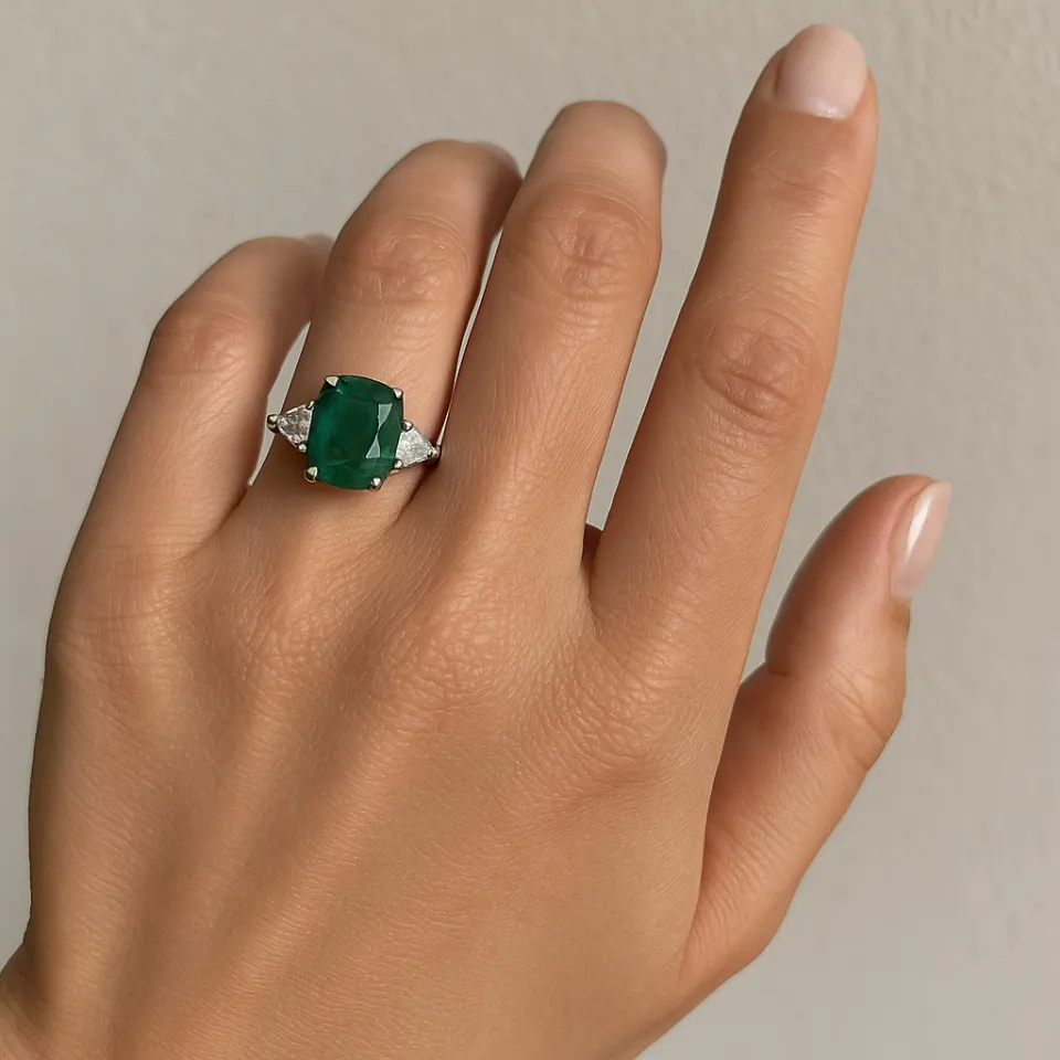 0.65 Karat Pırlanta 4.50 Karat Zümrüt  Yüzük